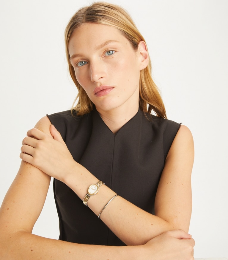 Tory Burch designer strap watches Oval Watch in TWO-TONE front