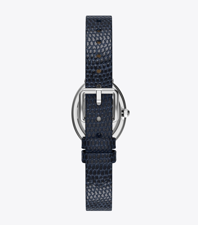 Tory Burch designer strap watches Oval Watch in BLUE STEEL/BLUE FAUX LIZARD/SILVER back