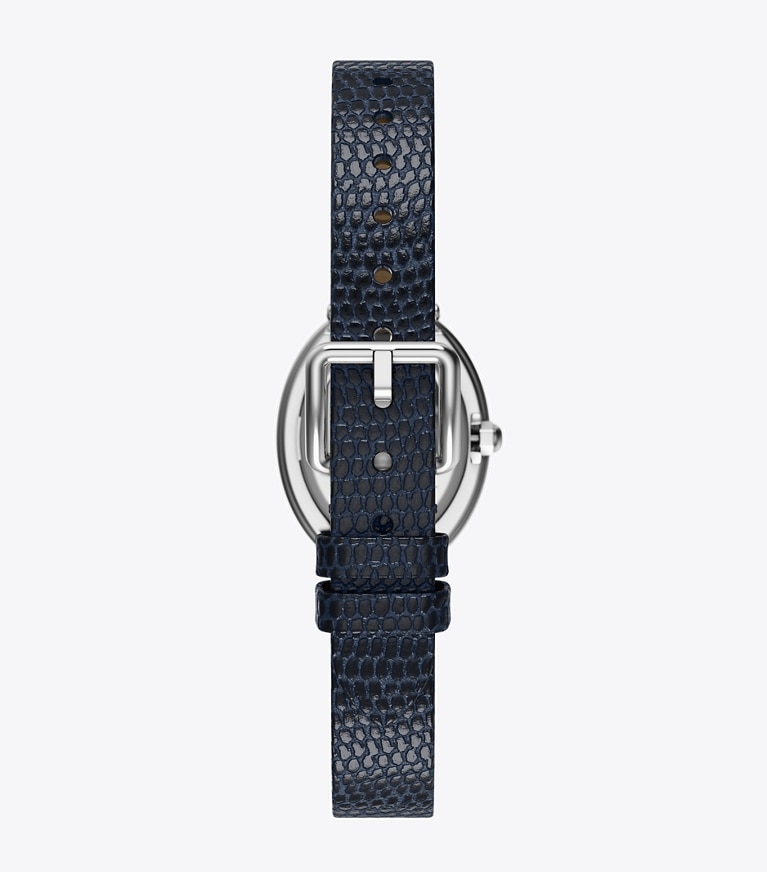Tory Burch designer strap watches Oval Watch in BLUE STEEL/BLUE FAUX LIZARD/SILVER back