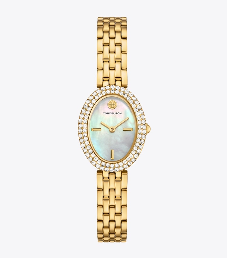 Tory Burch designer strap watches Oval Watch in MOP/STONES/GOLD front