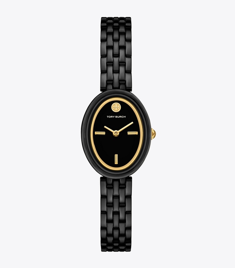 Tory Burch designer strap watches Oval Watch in BLACK/BLACK IP/GOLD front
