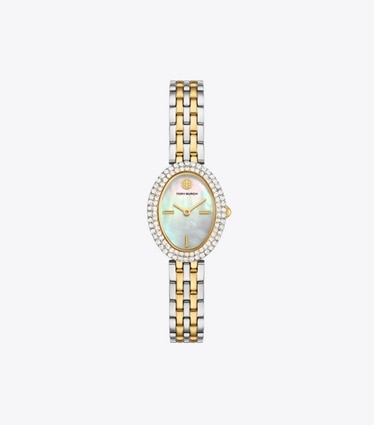 Tory Burch designer strap watches Oval Watch in MOP/STONES/TWO-TONE front