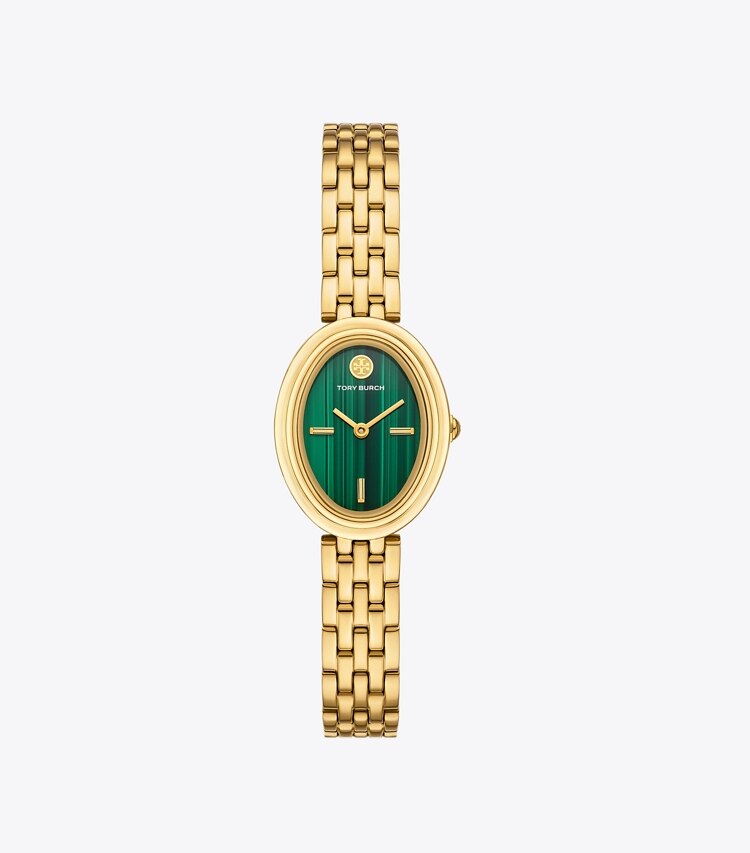 Tory Burch designer strap watches Oval Watch in MALACHITE/GOLD front