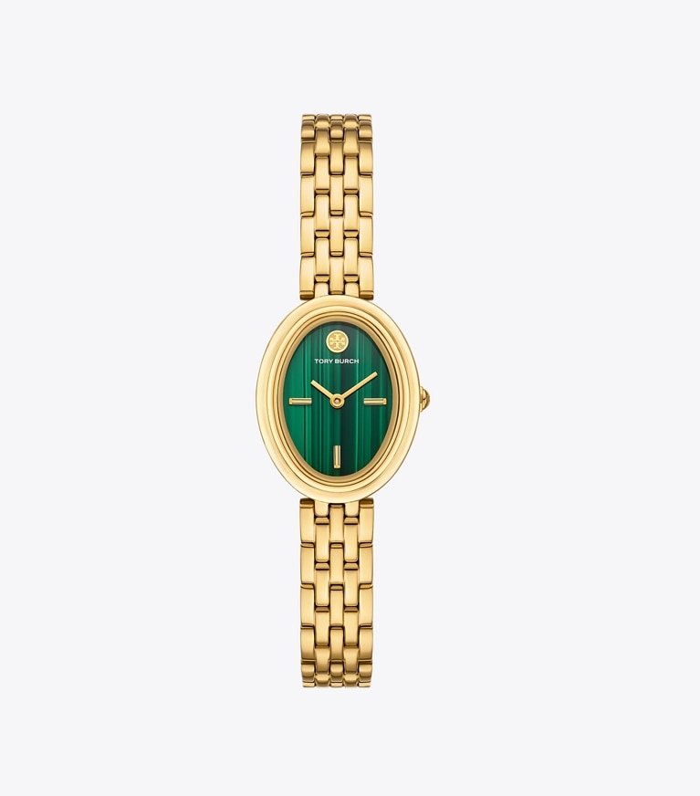 Tory Burch designer strap watches Oval Watch in MALACHITE/GOLD front