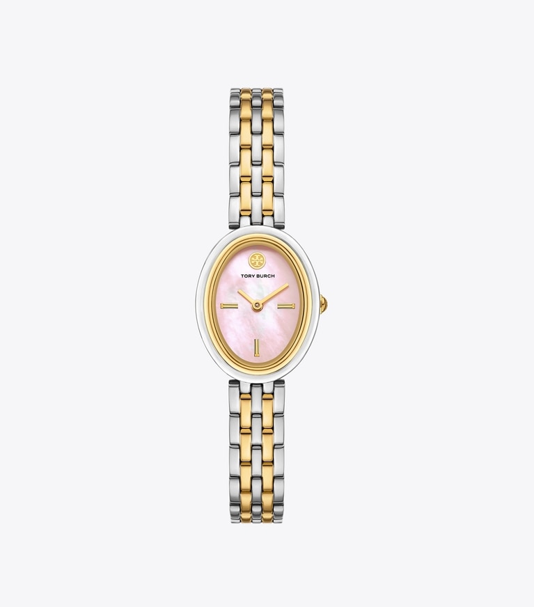 Tory Burch designer strap watches Oval Watch in LIGHT PINK TINTED MOP/TWO-TONE front