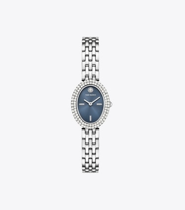 Tory Burch designer strap watches Oval Watch in BLUE/STONES/SILVER front