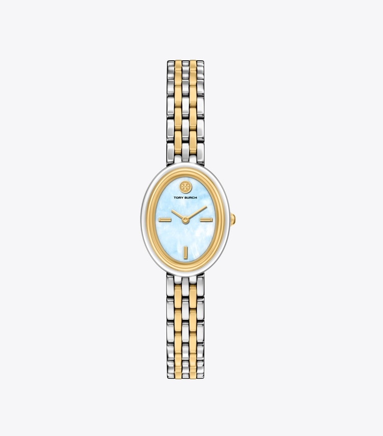 Tory Burch designer strap watches Oval Watch in LIGHT BLUE MOP/GOLD/TWO-TONE front