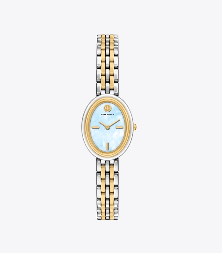 Tory Burch designer strap watches Oval Watch in LIGHT BLUE MOP/GOLD/TWO-TONE front