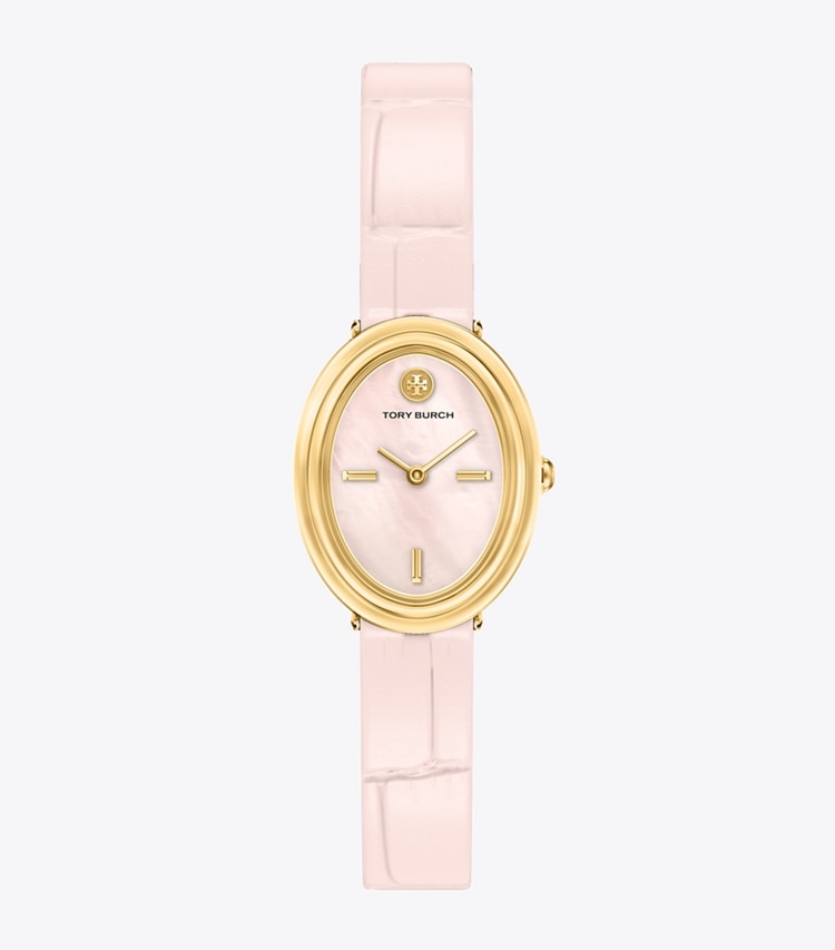 Tory Burch designer strap watches Oval Watch in PINK MOTHER-OF-PEARL/PINK FAUX CROC/GOLD front