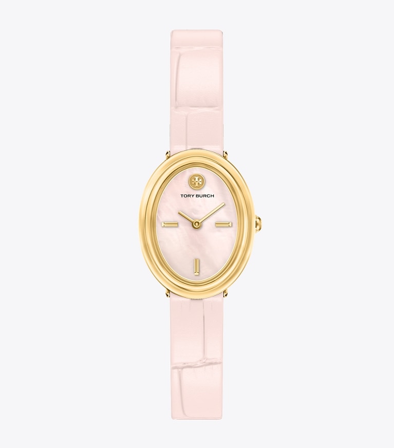 Tory Burch designer strap watches Oval Watch in PINK MOTHER-OF-PEARL/PINK FAUX CROC/GOLD front
