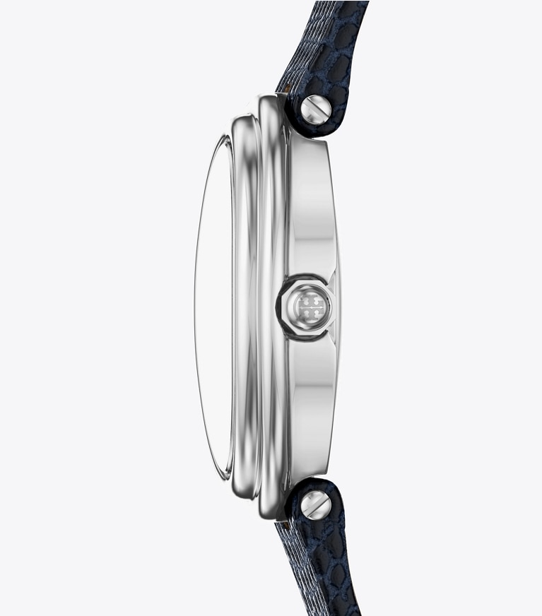Tory Burch designer strap watches Oval Watch in BLUE STEEL/BLUE FAUX LIZARD/SILVER side
