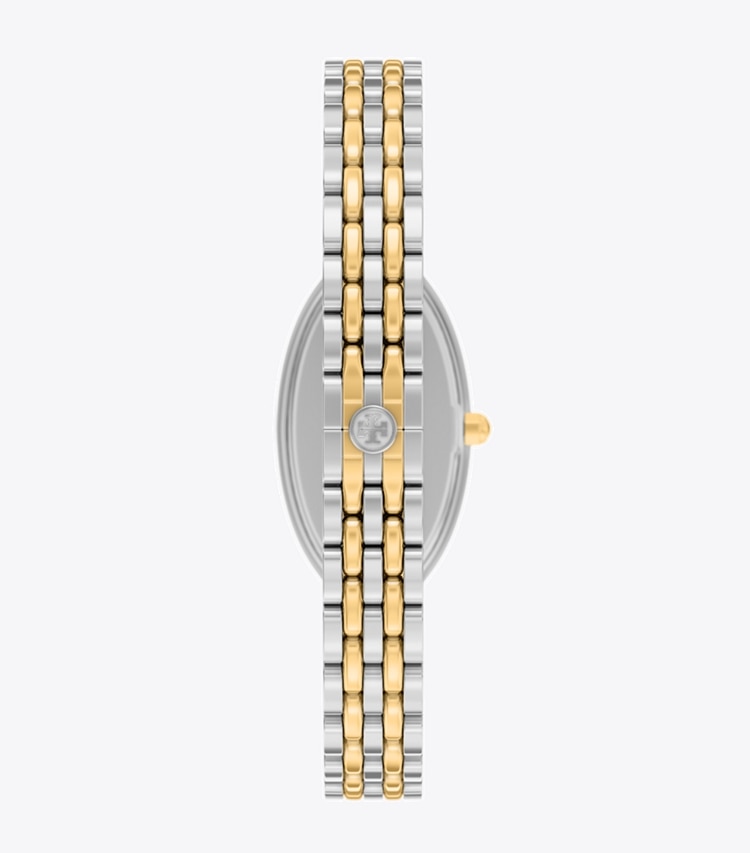 Tory Burch designer armbanduhren Ovale Armbanduhr in länglicher Form in MOP/TWO-TONE zurück
