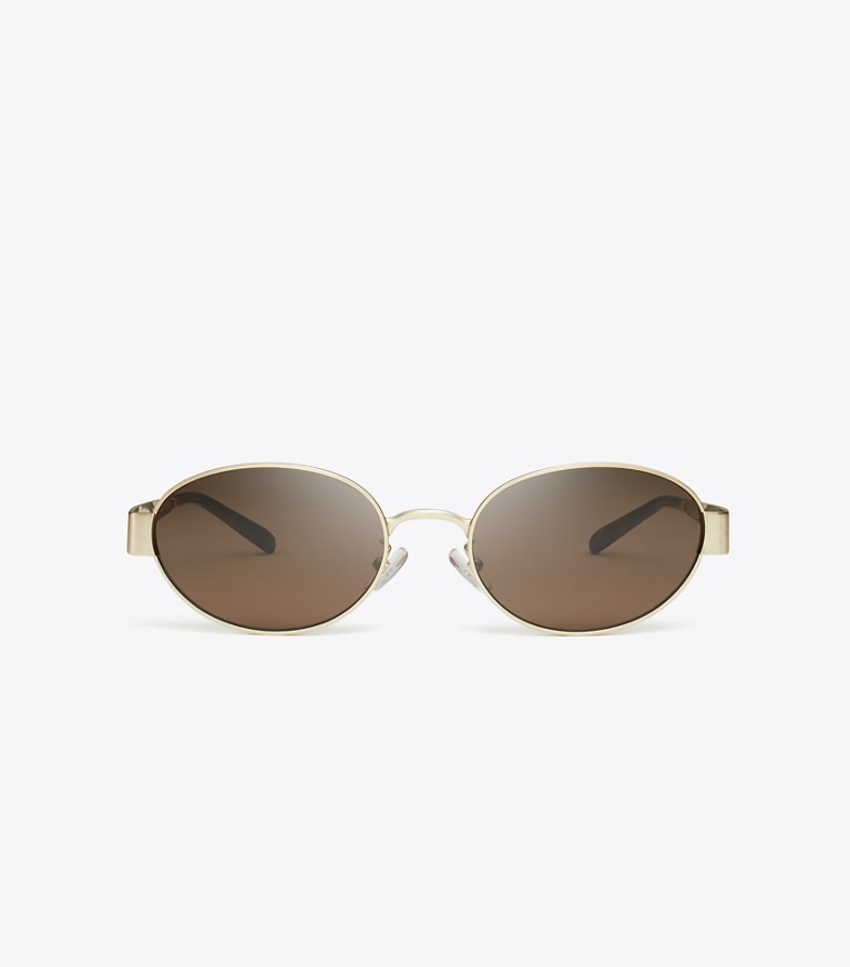 Tory Burch designer sonnenbrillen & brillen Ovale Miller Sonnenbrille aus Metall in BRUSHED LIGHT GOLD/DARK BROWN front