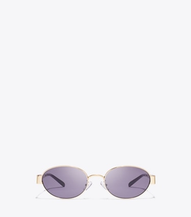 Tory Burch designer sonnenbrillen & brillen Ovale Miller Sonnenbrille aus Metall in SHINY LIGHT GOLD/PURPLE front