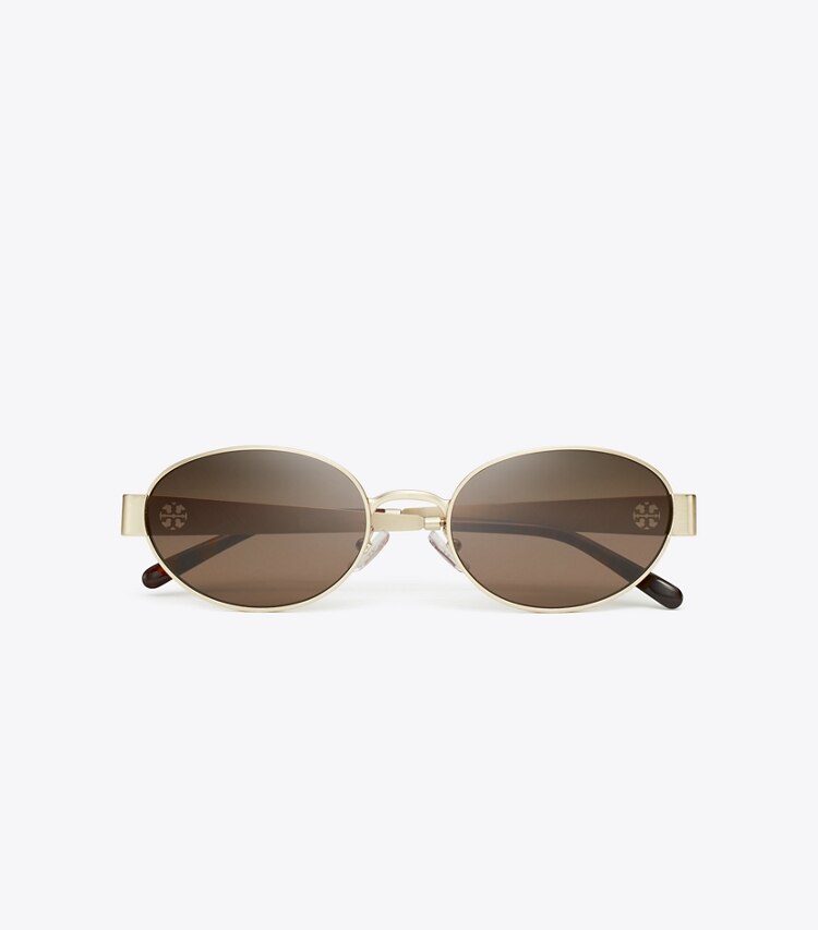 Tory Burch designer sonnenbrillen & brillen Ovale Miller Sonnenbrille aus Metall in BRUSHED LIGHT GOLD/DARK BROWN von oben