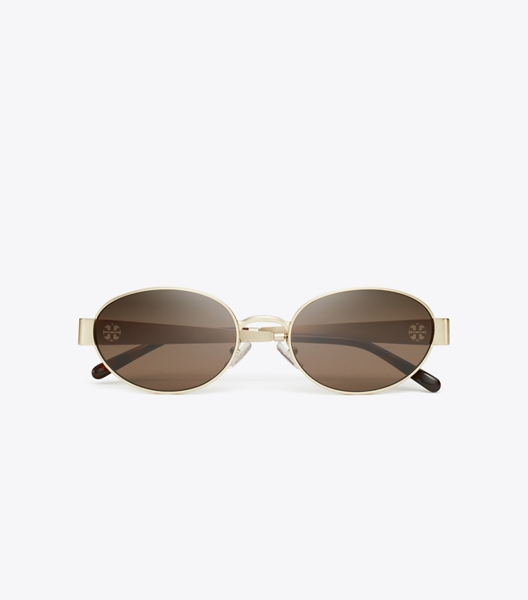 Tory Burch designer sonnenbrillen & brillen Ovale Miller Sonnenbrille aus Metall in BRUSHED LIGHT GOLD/DARK BROWN front