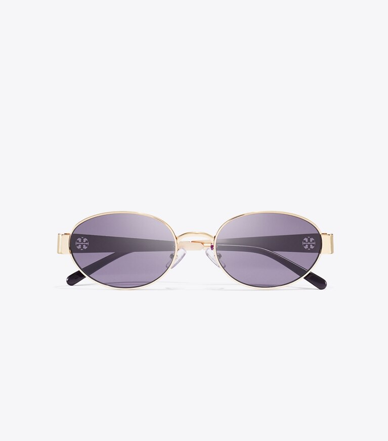Tory Burch designer sonnenbrillen & brillen Ovale Miller Sonnenbrille aus Metall in SHINY LIGHT GOLD/PURPLE von oben