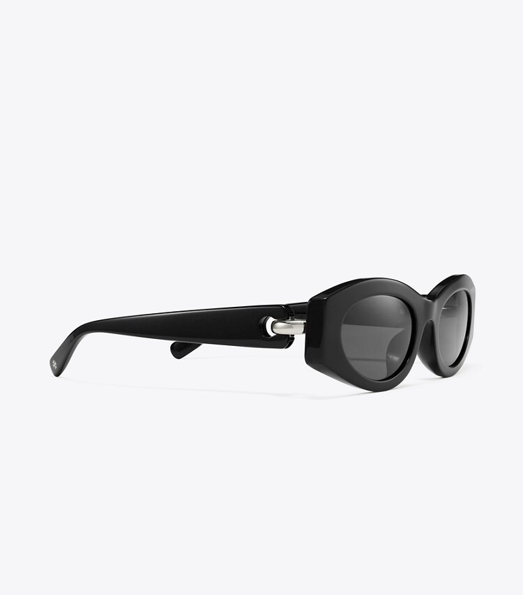 Tory Burch designer sonnenbrillen & brillen Ovale Sonnenbrille mit Piercingdetail in BLACK/DARK GREY detail