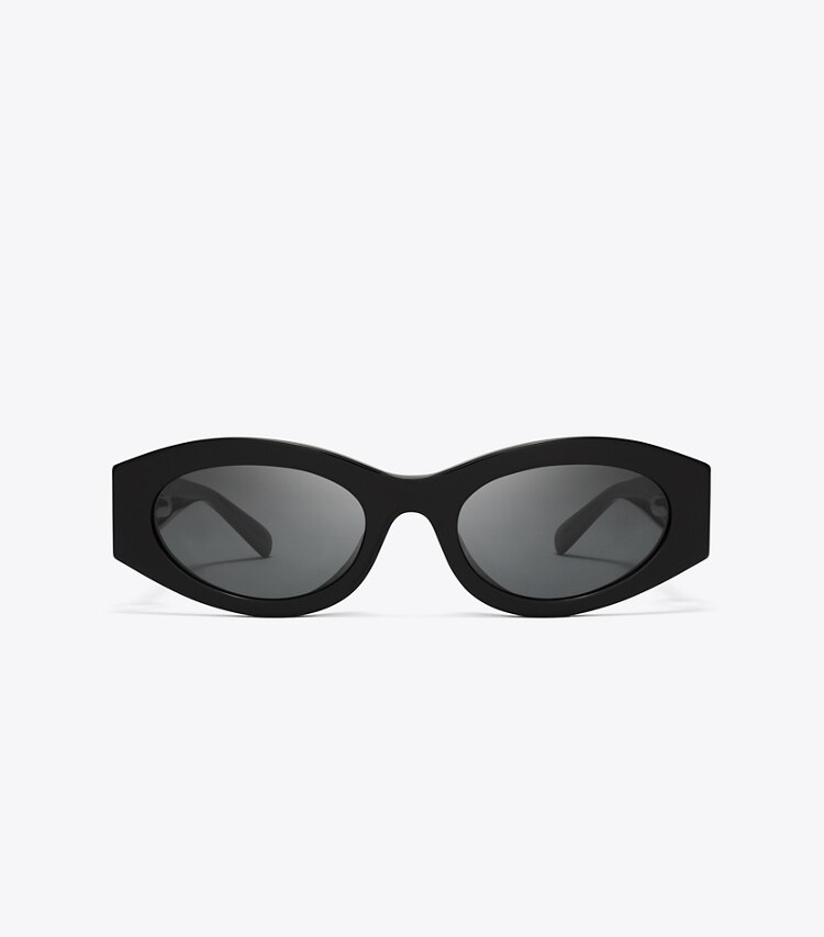 Tory Burch designer sonnenbrillen & brillen Ovale Sonnenbrille mit Piercingdetail in BLACK/DARK GREY front