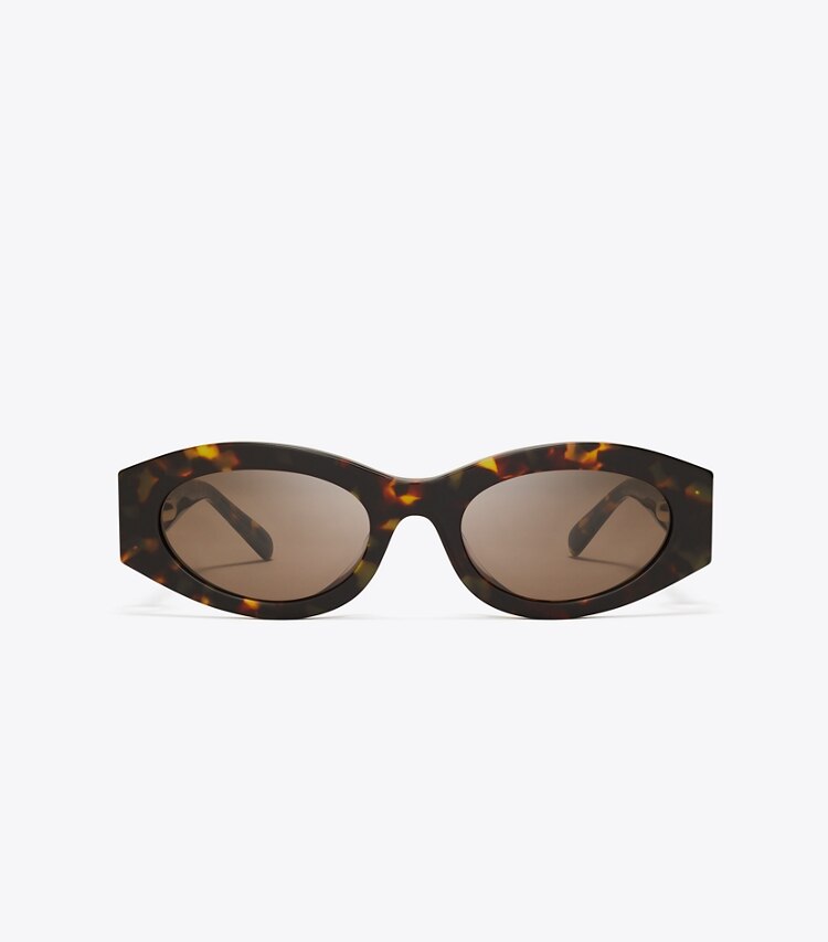 Tory Burch designer sonnenbrillen & brillen Ovale Sonnenbrille mit Piercingdetail in DARK TORTOISE/SOLID BROWN front