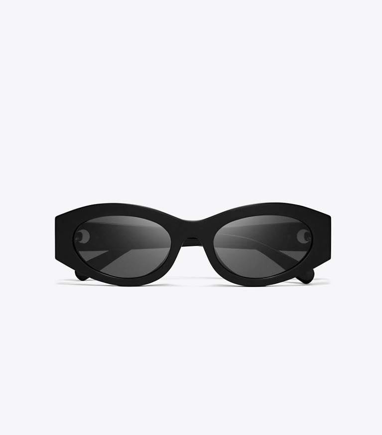 Tory Burch designer sonnenbrillen & brillen Ovale Sonnenbrille mit Piercingdetail in BLACK/DARK GREY von oben