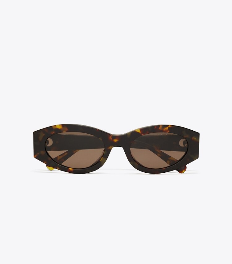 Tory Burch designer sonnenbrillen & brillen Ovale Sonnenbrille mit Piercingdetail in DARK TORTOISE/SOLID BROWN von oben