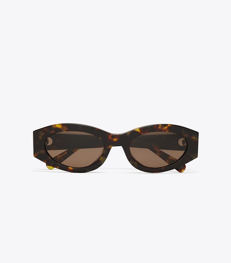 Tory Burch designer sonnenbrillen & brillen Ovale Sonnenbrille mit Piercingdetail in DARK TORTOISE/SOLID BROWN front