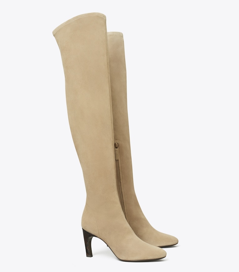 Over the Knee Heeled Suede Boot Women s Designer Boots Tory Burch