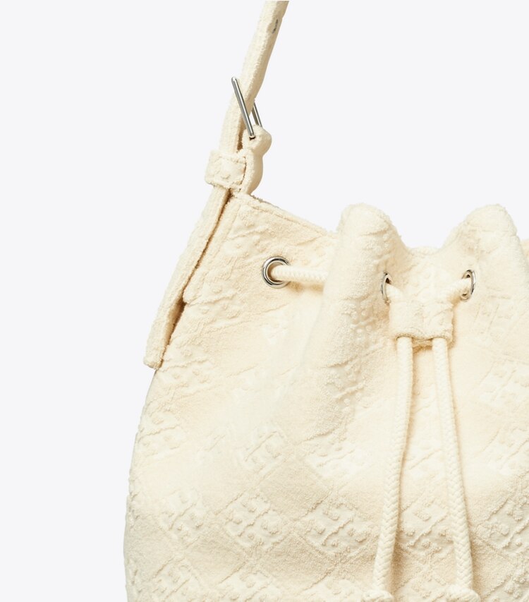 Tory Burch designer hobo bags Oversize Bucket Bag aus Terry mit T-Monogramm in Pearl detail