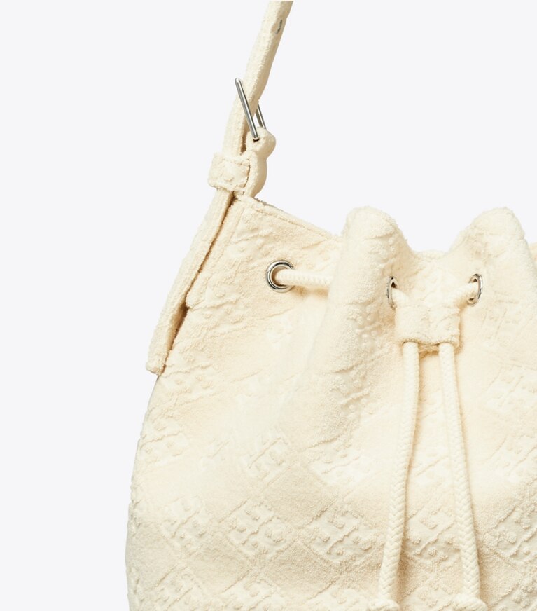 Tory Burch designer hobo bags Oversize Bucket Bag aus Terry mit T-Monogramm in Pearl angle