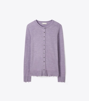 Tory Burch designer strickware Oversize-Cardigan aus Seide in Purple front