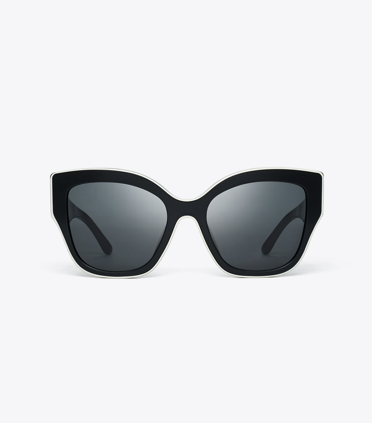 Tory Burch designer sonnenbrillen & brillen Oversize-Cateye-Sonnenbrille in BLACK W/IVORY PIPING/SOLID GREY front