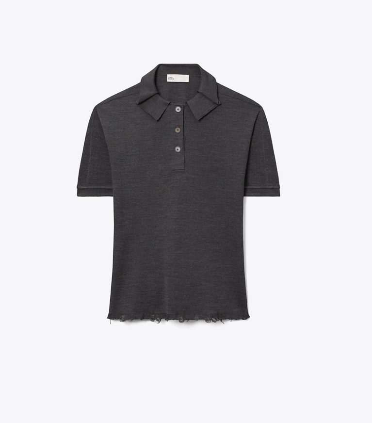 Tory Burch designer strickware Oversize-Poloshirt aus Seide in Dark Gray front
