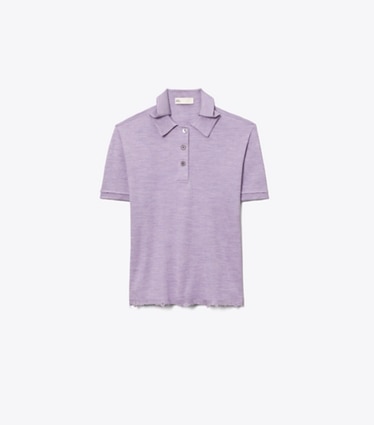 Tory Burch designer strickware Oversize-Poloshirt aus Seide in Purple front