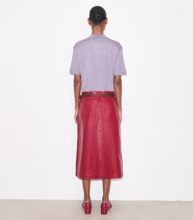 Tory Burch designer strickware Oversize-Poloshirt aus Seide in Purple on model back