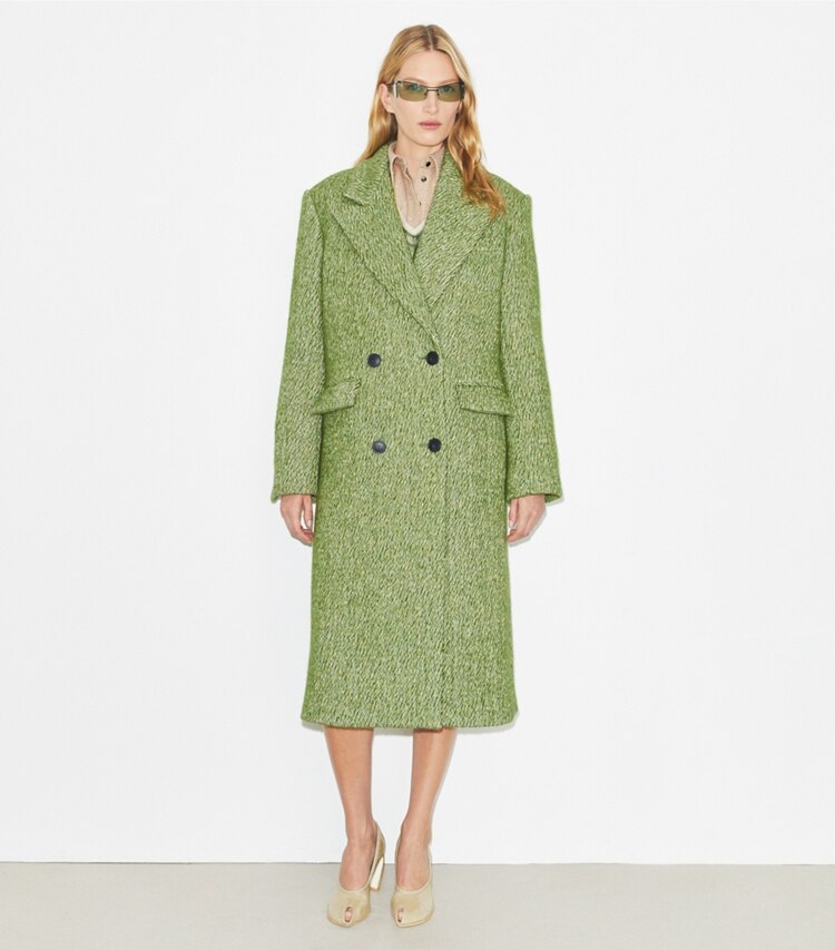 Tory Burch designer mäntel Oversize-Twillmantel in Green Irregular Twill Coating modell von vorn