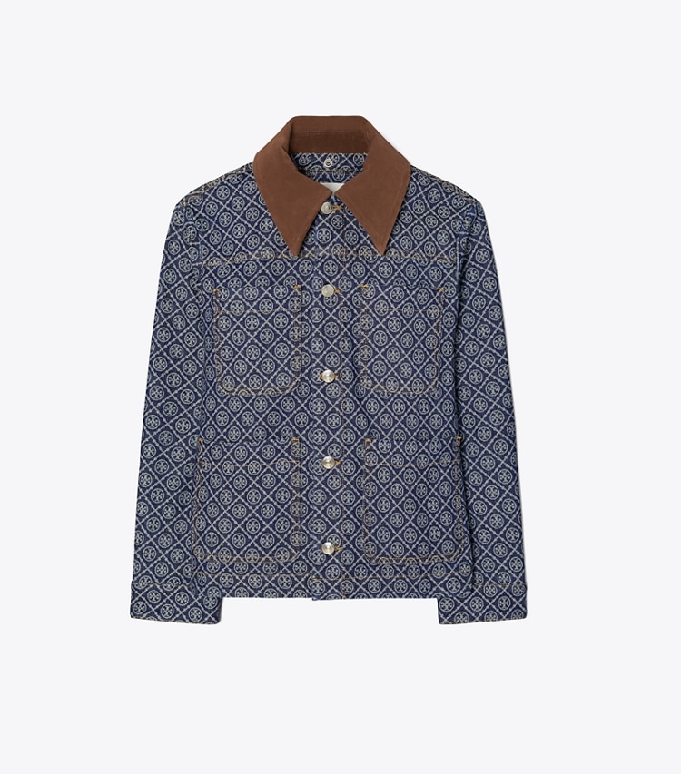 Tory Burch designer ジャケット オーバーサイズ コットン バーン ジャケット in T-Monogram Stone Wash front