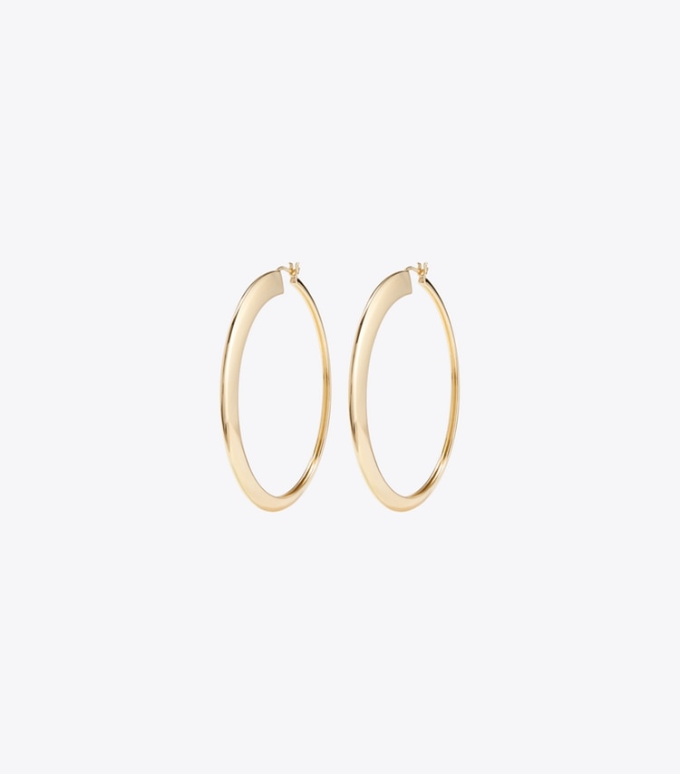 Tory Burch designer earrings Oversized Essential Hoop in Tory Gold front