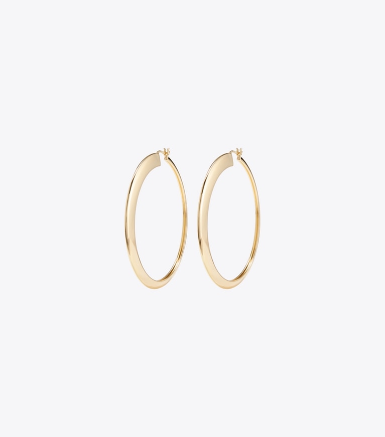 Tory Burch designer earrings Oversized Essential Hoop in Tory Gold front