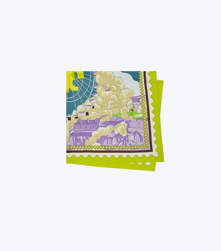 Tory Burch designer scarves Oversized Ferris Wheel Silk Square in Blue folded