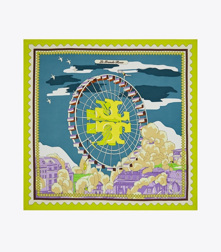 Tory Burch designer scarves Oversized Ferris Wheel Silk Square in Blue overhead