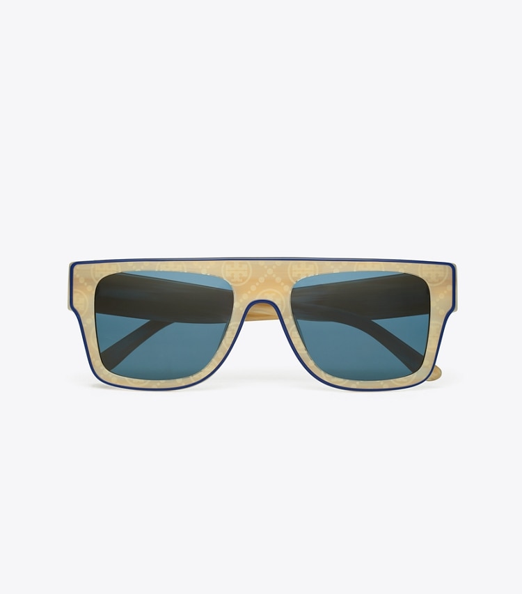 Tory Burch designer sunglasses & eyewear Oversized Geometric Sunglasses in IVORY T MONOGRAM/NAVY PIPING/ SOLID NAVY overhead