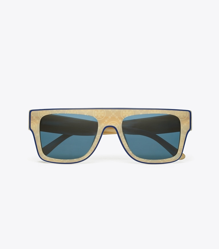 Tory Burch designer sunglasses & eyewear Oversized Geometric Sunglasses in IVORY T MONOGRAM/NAVY PIPING/ SOLID NAVY overhead
