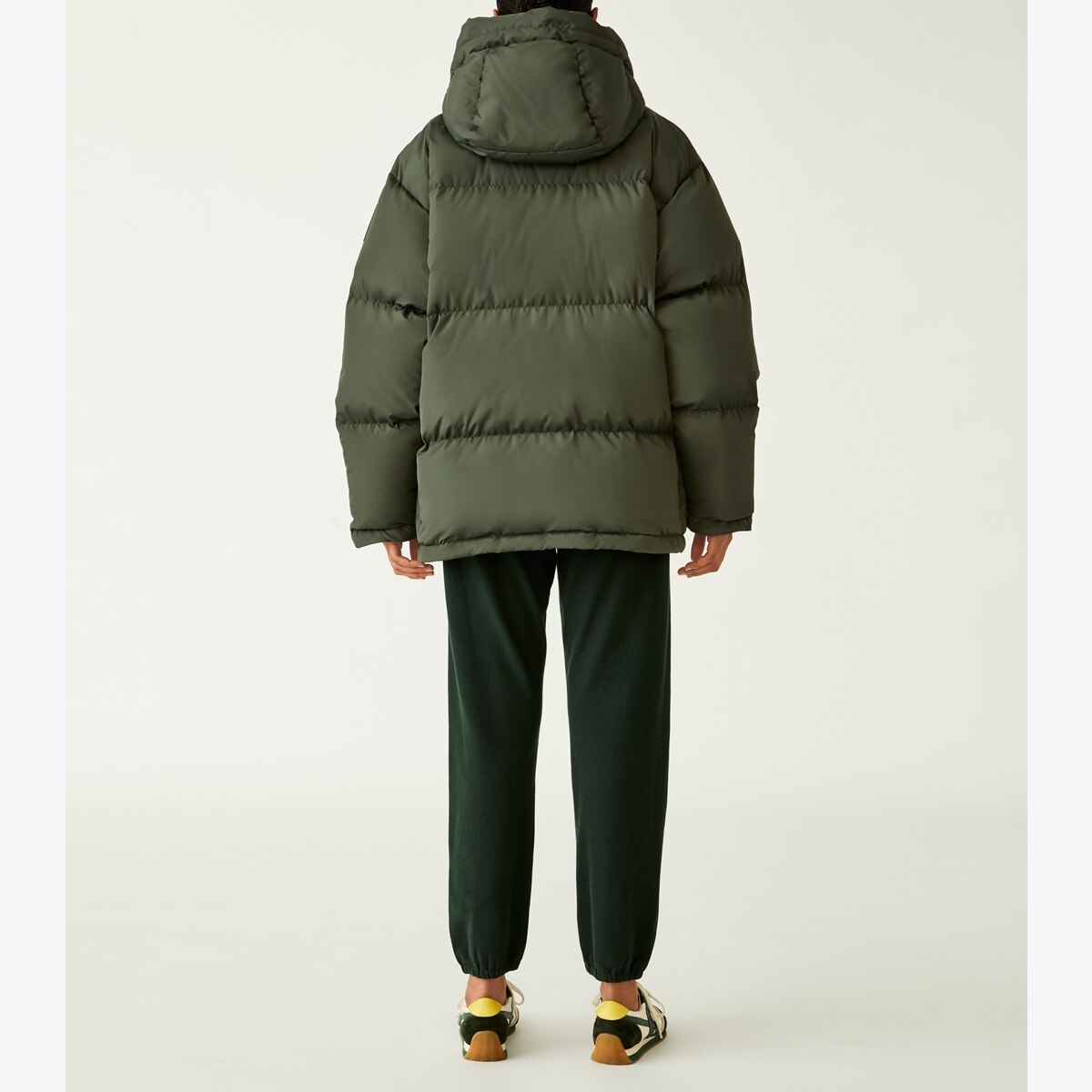 Oversized Hooded Down Jacket in green, size L