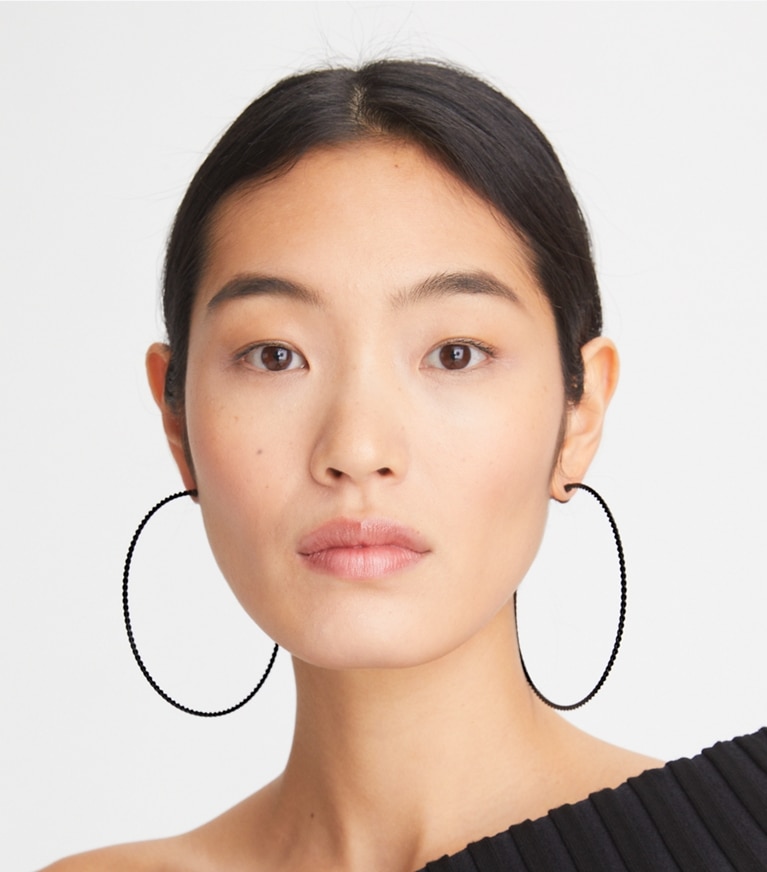 Tory Burch designer earrings Oversized Hoop Earring in Matte Black front