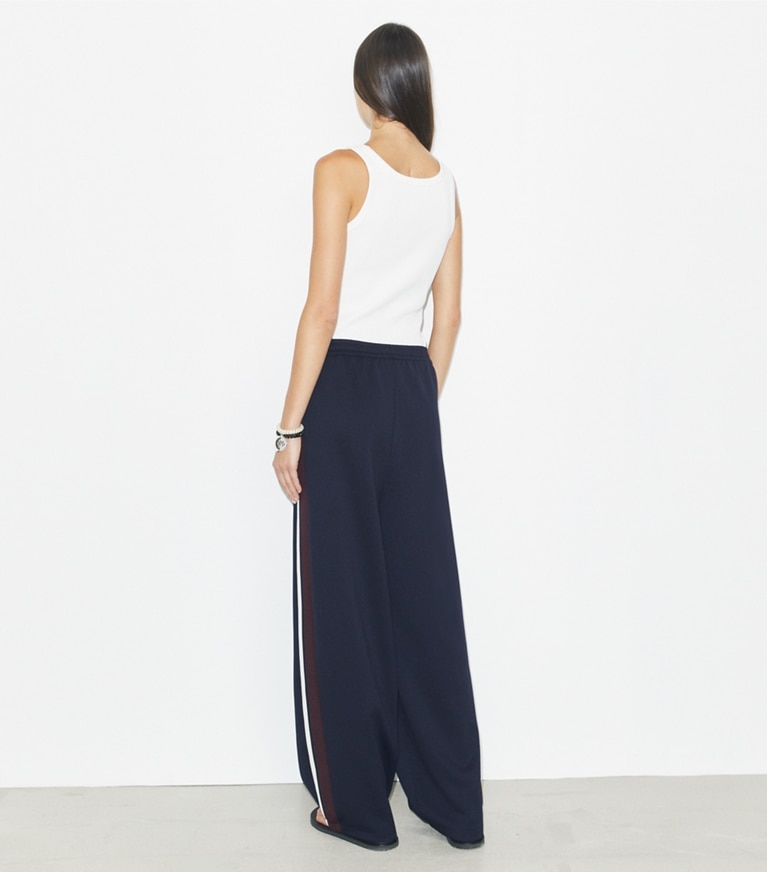 Tory Burch designer bottoms Oversized Jersey Track Pant in Medium Navy front