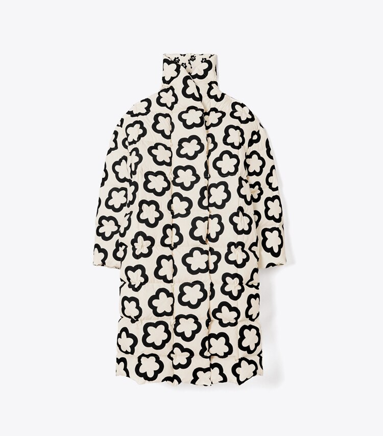 Tory Sport designer coats Oversized Printed Down Coat in French Cream Flower front