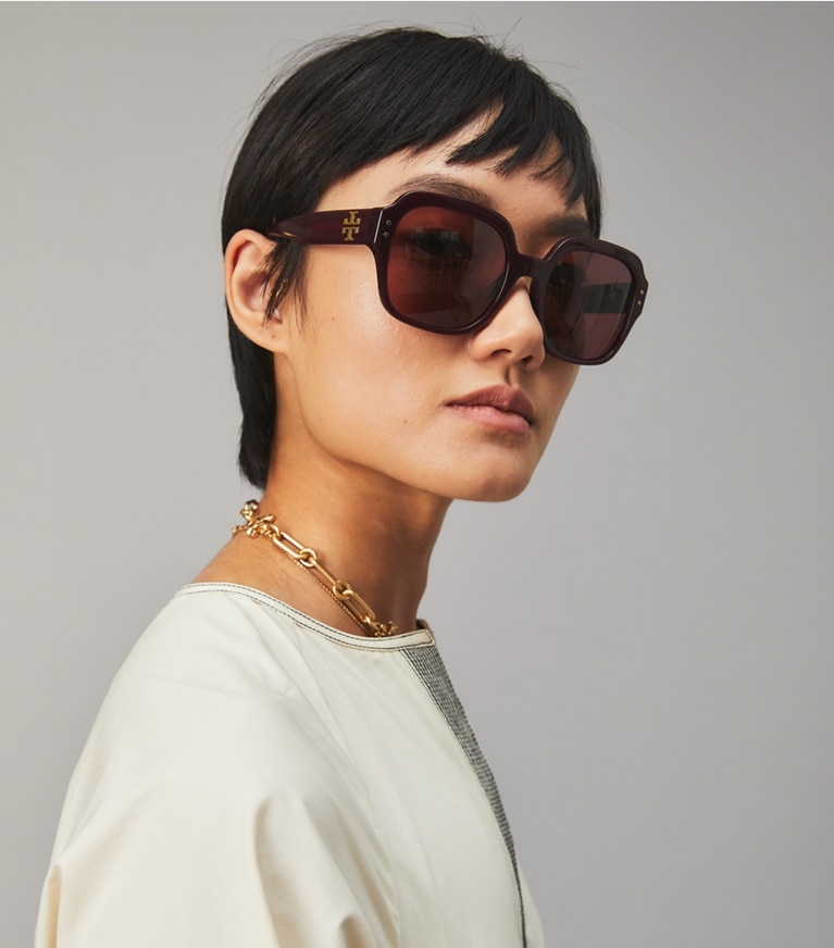 Tory Burch designer sunglasses & eyewear Oversized Square Logo Sunglasses in OXBLOOD front