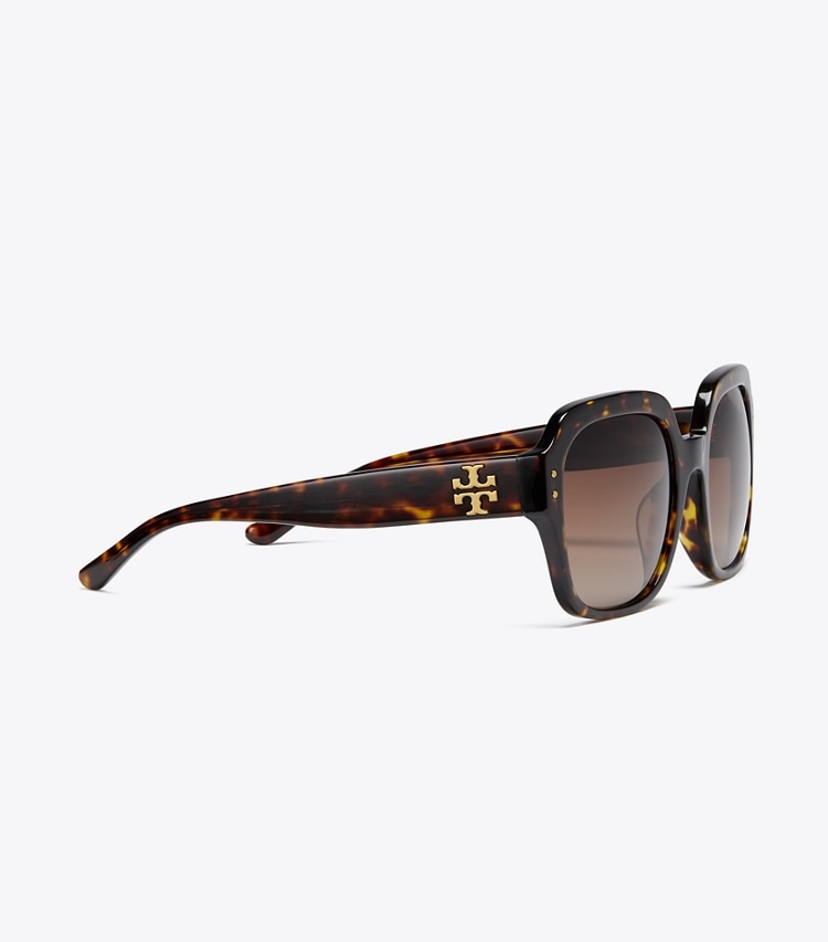 Tory Burch designer sunglasses & eyewear Oversized Square Logo Sunglasses in Dk Tortoise detail