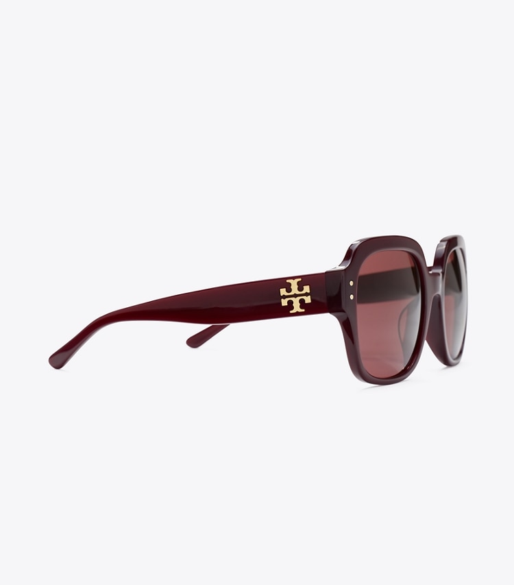 Tory Burch designer sunglasses & eyewear Oversized Square Logo Sunglasses in OXBLOOD detail